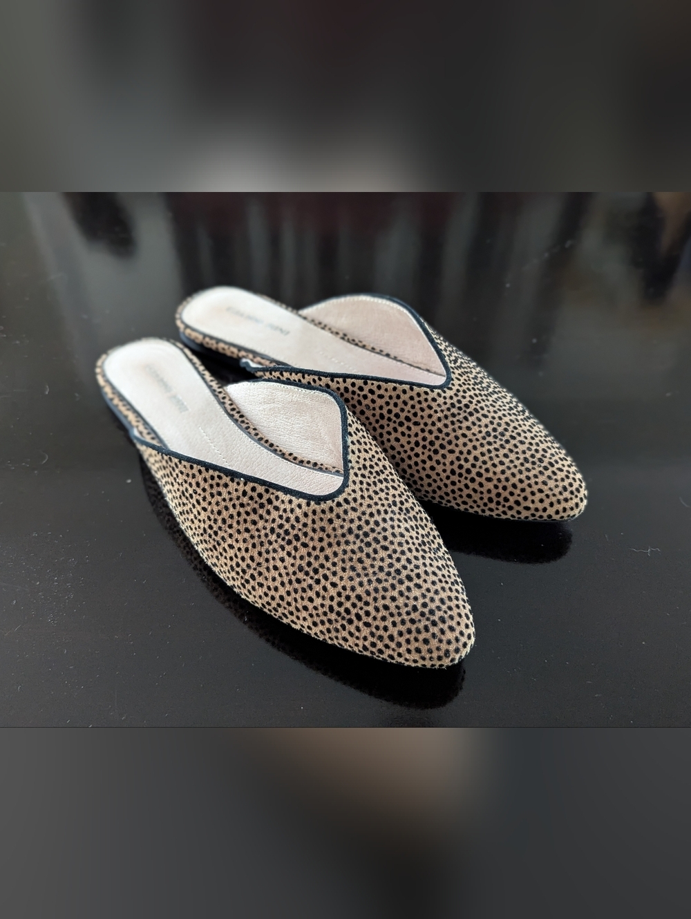 Gianni Bini Spotted genuine leather Mules Slip on Tan Black Shoes Women 8.5